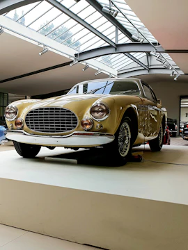 Classic car display at Lamborghini Museum, Italy.