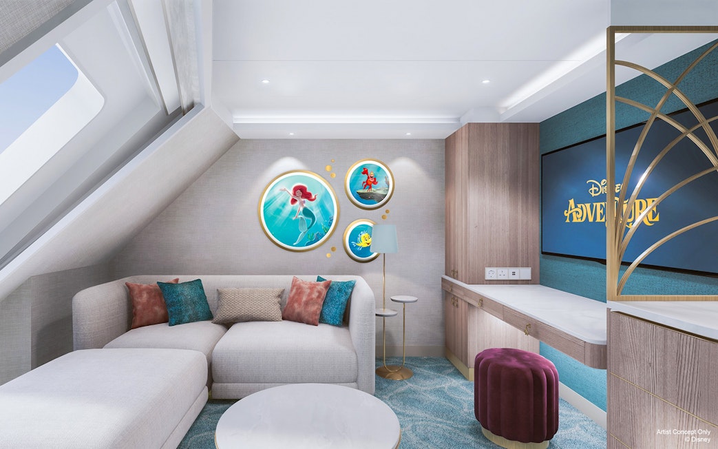 Concierge Oceanview Suite with Disney-themed decor on Disney Adventure Cruise.