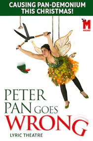 Peter Pan Goes Wrong theater poster with cast members in humorous poses.