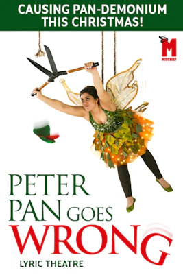 Peter Pan Goes Wrong theater poster with cast members in humorous poses.