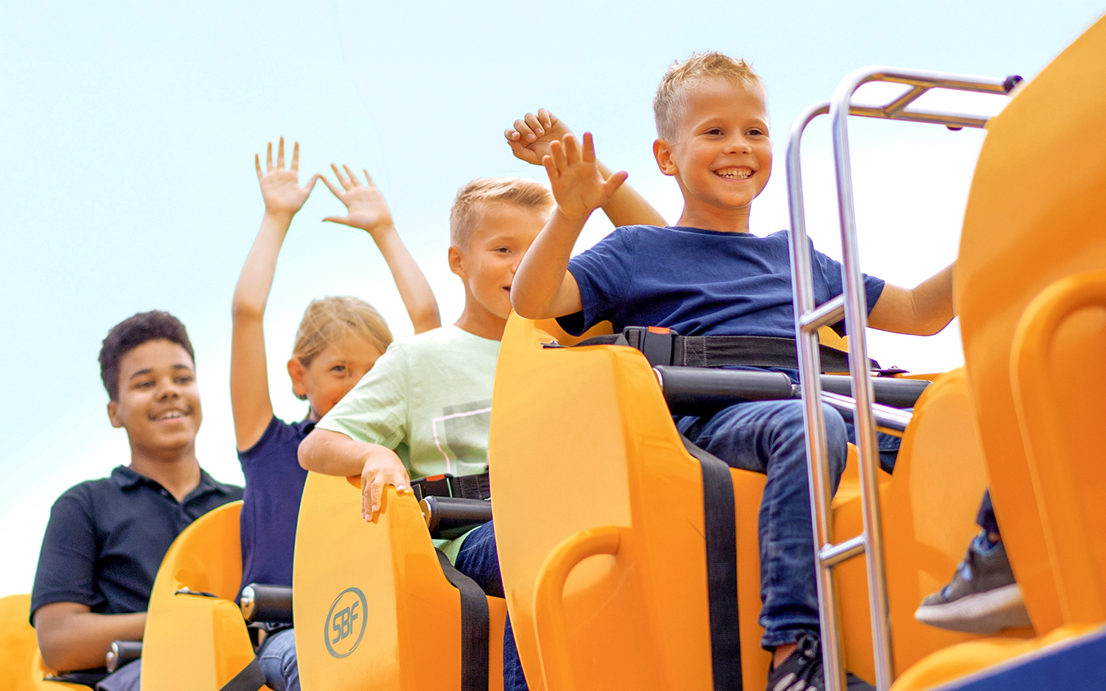 Children enjoying a ride at Ravensburger Spieleland.
