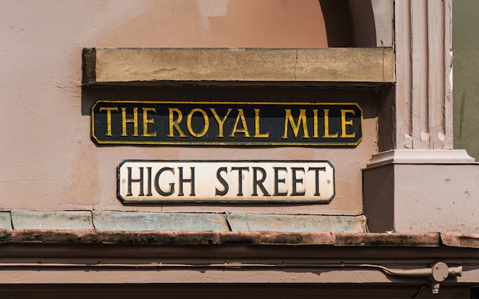 Royal Mile street sign in Edinburgh, Scotland.