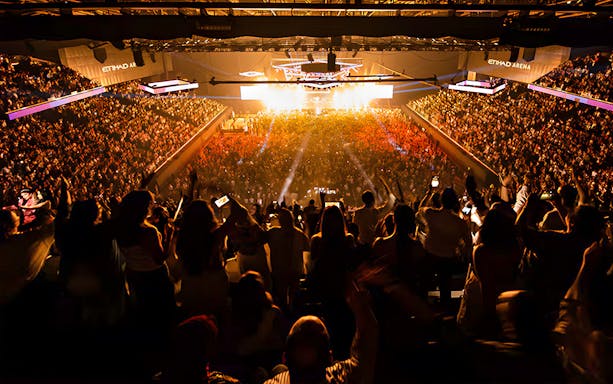 Concert crowd at Etihad Arena for Symphony of Stars with Atif Aslam.