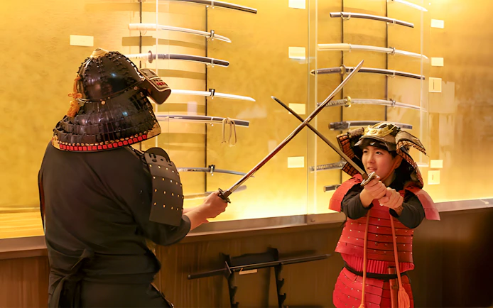 Samurai duel demonstration at Samurai Ninja Museum Tokyo.