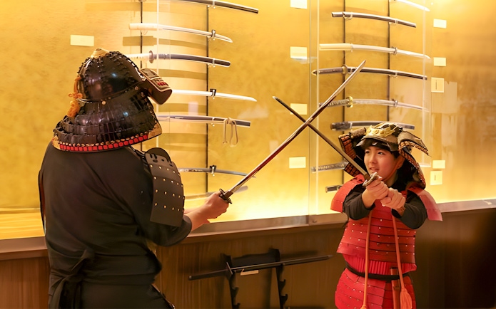 Samurai duel demonstration at Samurai Ninja Museum Tokyo.