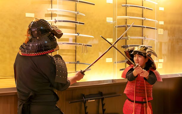 Samurai duel demonstration at Samurai Ninja Museum Tokyo.