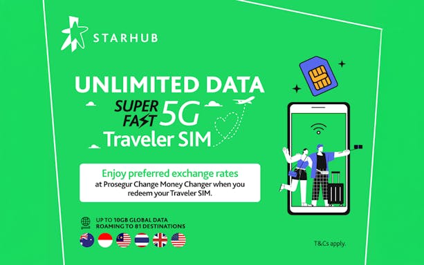 StarHub Unlimited 5G Traveler SIM promotion with global data roaming.