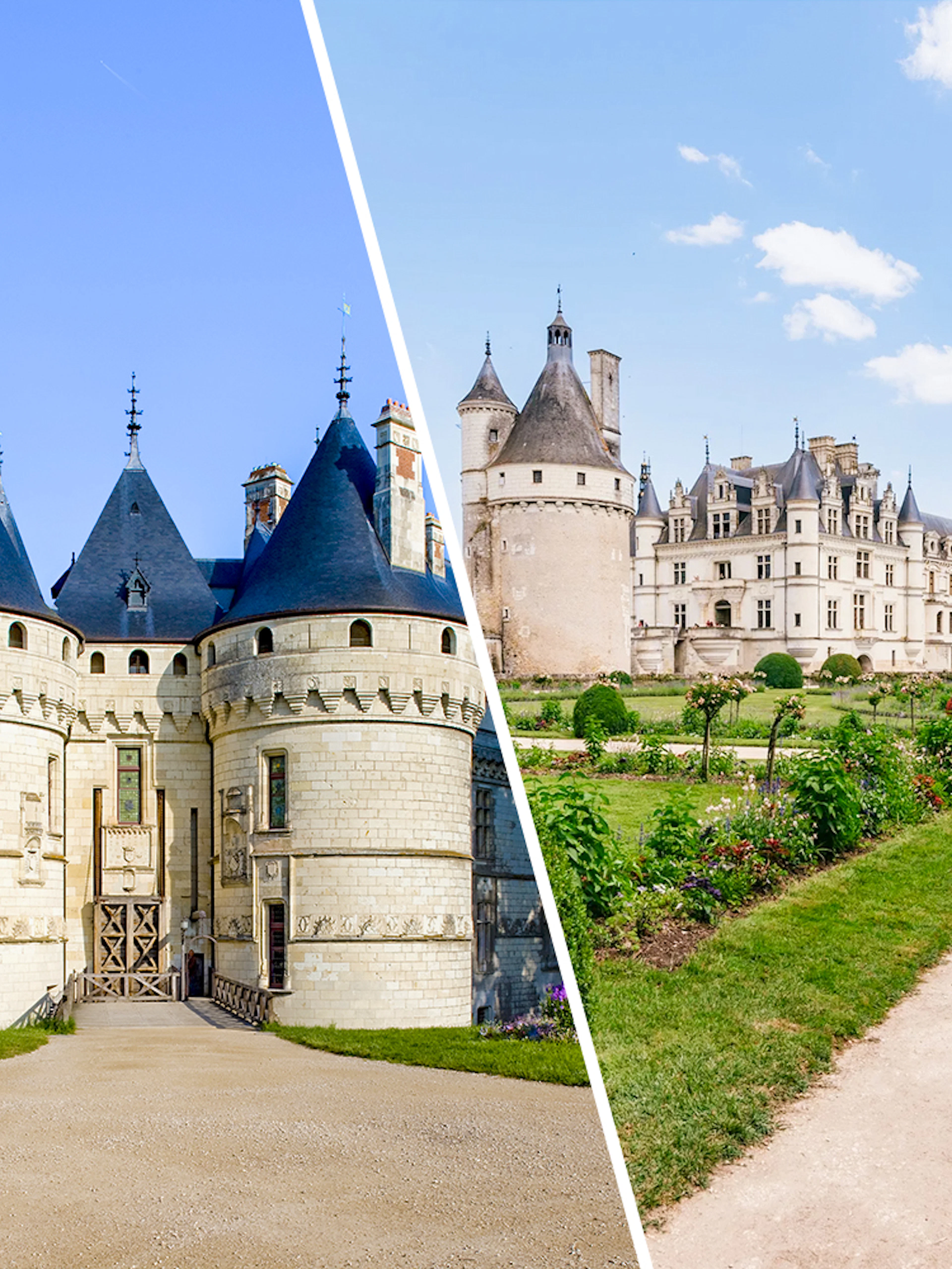 Chaumont-sur-Loire and another Loire Valley castle with gardens and visitors.