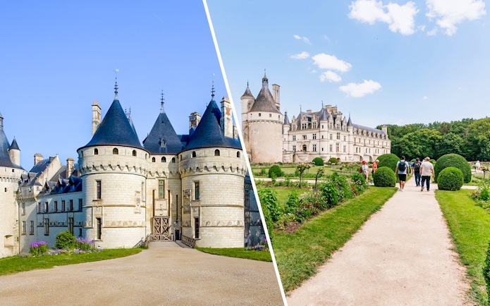 Chaumont-sur-Loire and another Loire Valley castle with gardens and visitors.