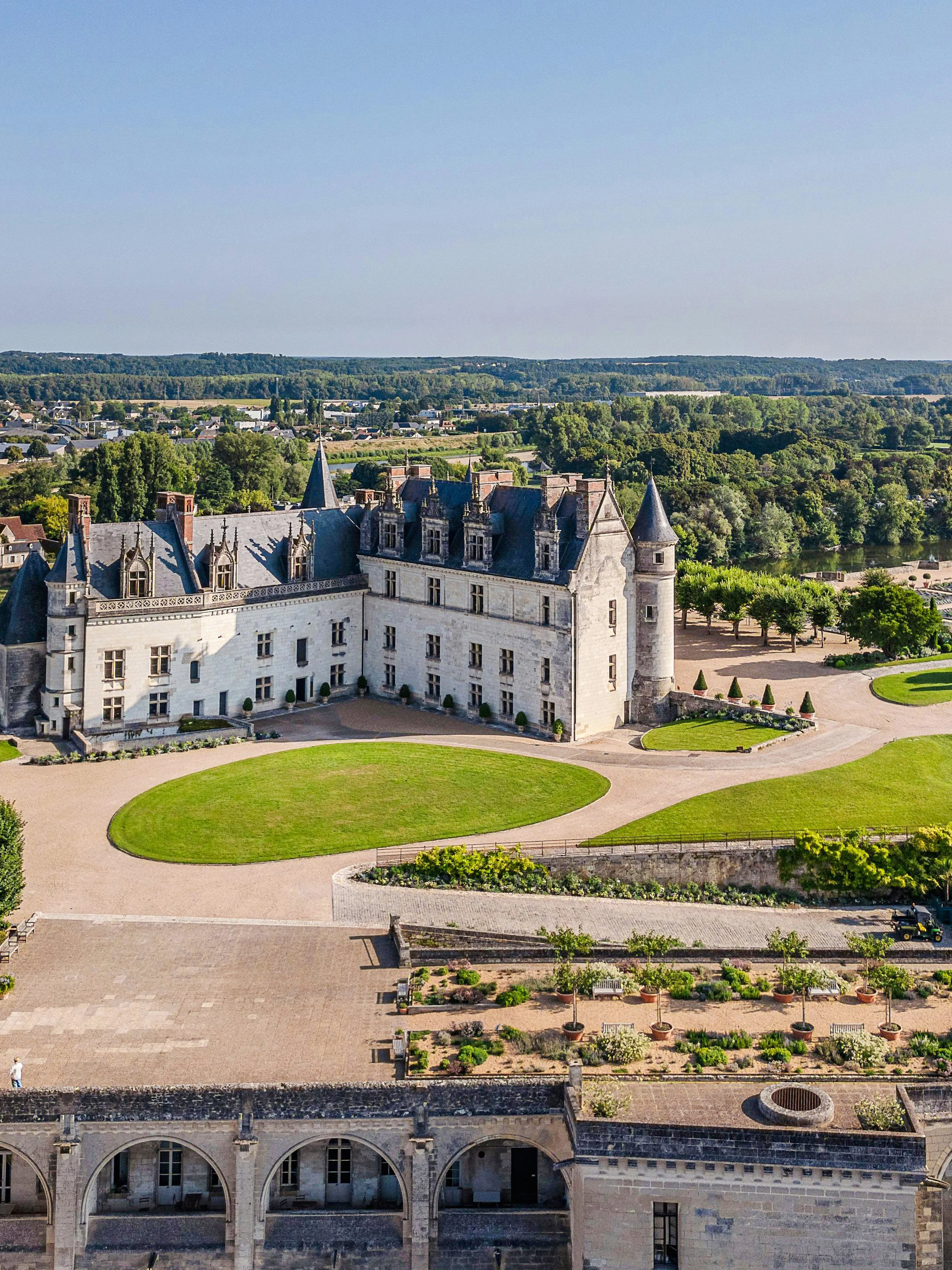 Amboise Royal Castle with gardens and river view in France.