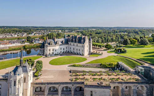 Amboise Royal Castle with gardens and river view in France.