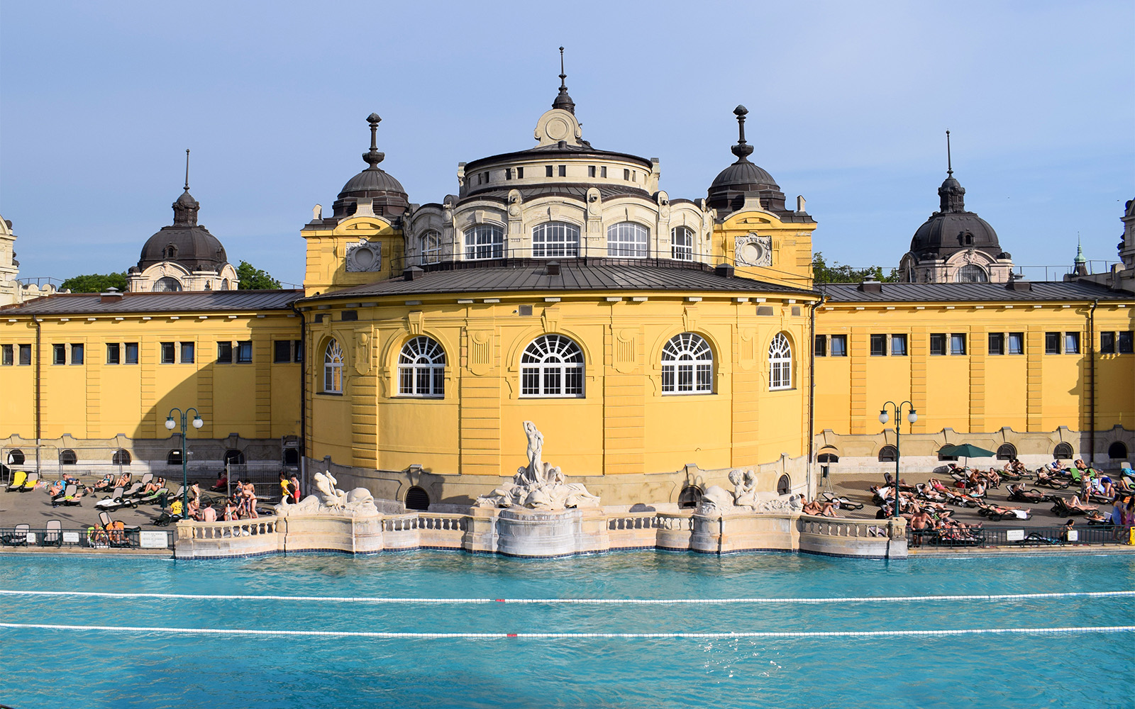 outdoor pools at szechenyi bath in budapest