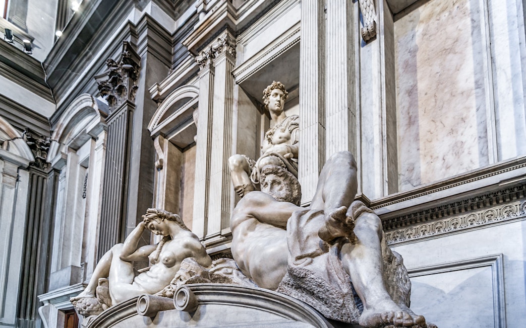 Sculptures at the Tomb of Giuliano de Medici in Florence, Italy.
