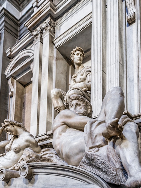 Sculptures at the Tomb of Giuliano de Medici in Florence, Italy.