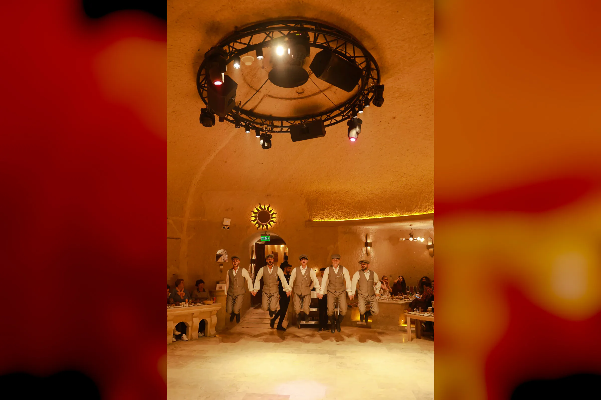 Traditional dancers performing at Cappadocia Turkish Night Show with dinner and drinks.