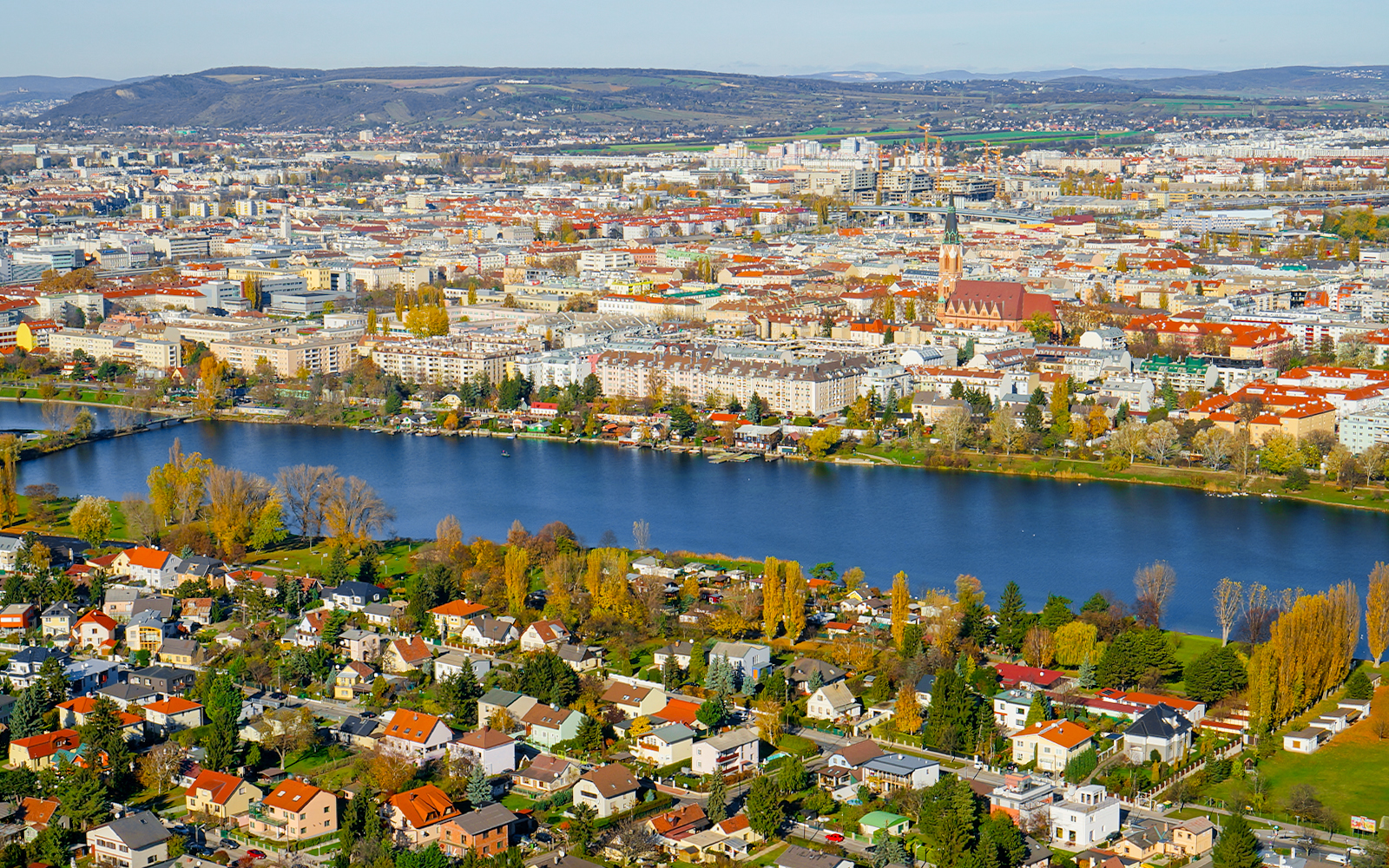 Panoramic aerial view of the Vienna city, Austria