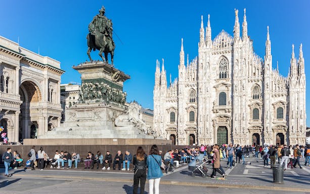 Statue of Vittorio Emanuele II in front of Milan's Duomo Cathedral.