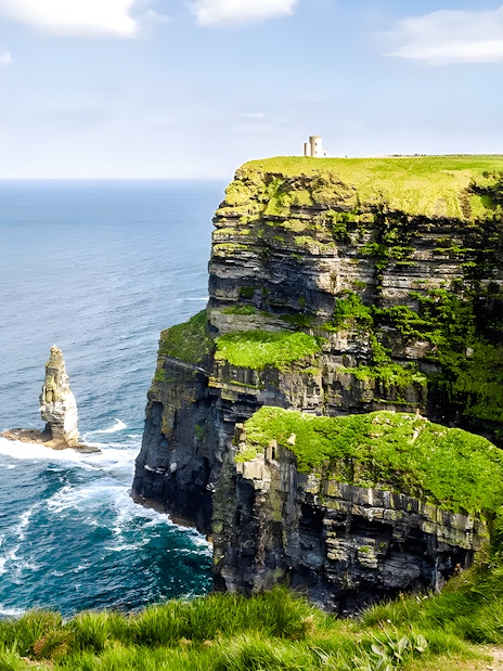 Cliffs of Moher with ocean view and O'Brien's Tower in County Clare, Ireland.
