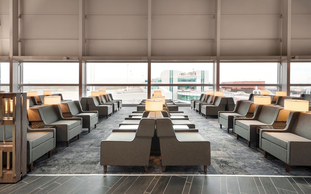 Seating area in Plaza Premium Lounge, Terminal 1, Leonardo da Vinci-Fiumicino Airport.