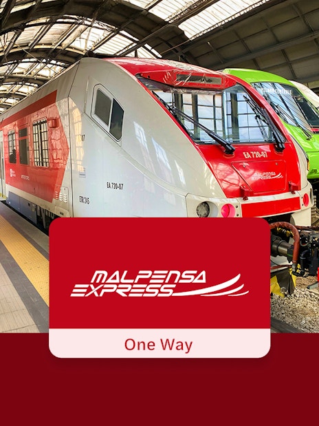 Malpensa Express train at a station platform in Italy.