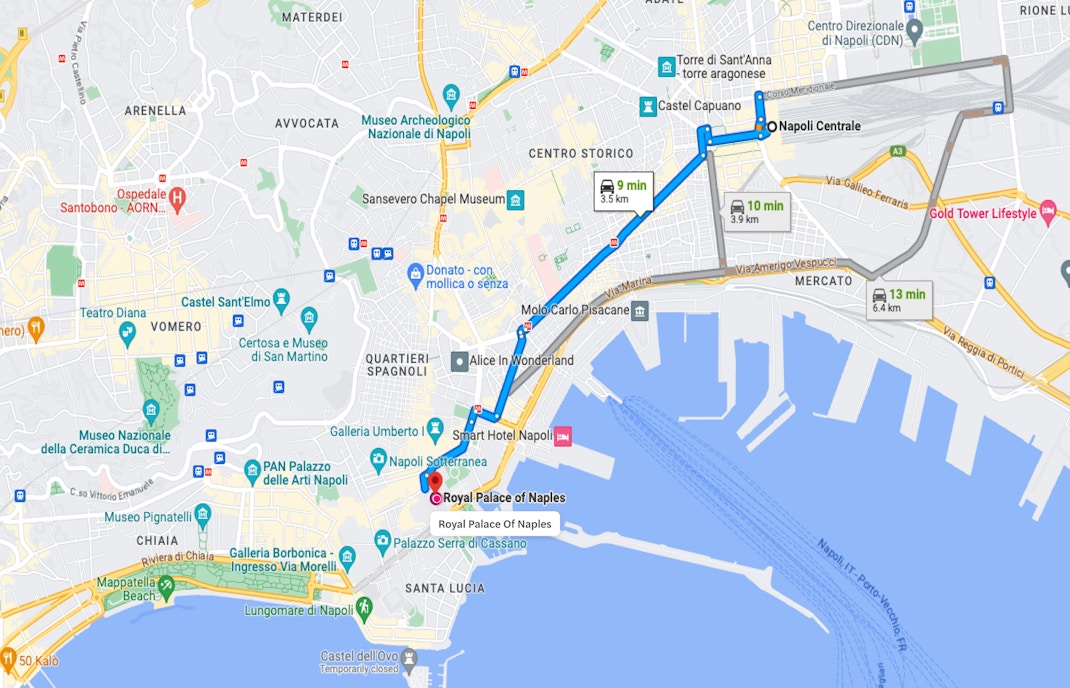 Royal Palace of Naples by car