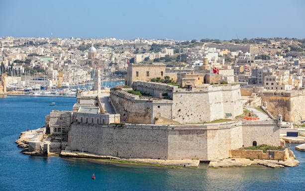 Fort St. Elmo overlooking the harbor in Valletta, Malta.