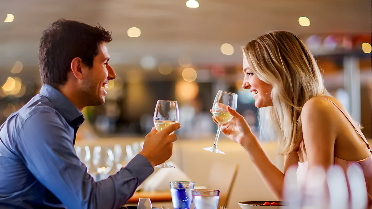 Couple enjoying dinner on a Sydney Harbour dinner cruise