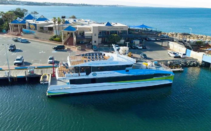 Ferry docked at Hillarys Boat Harbour for Rottnest Island return trip.