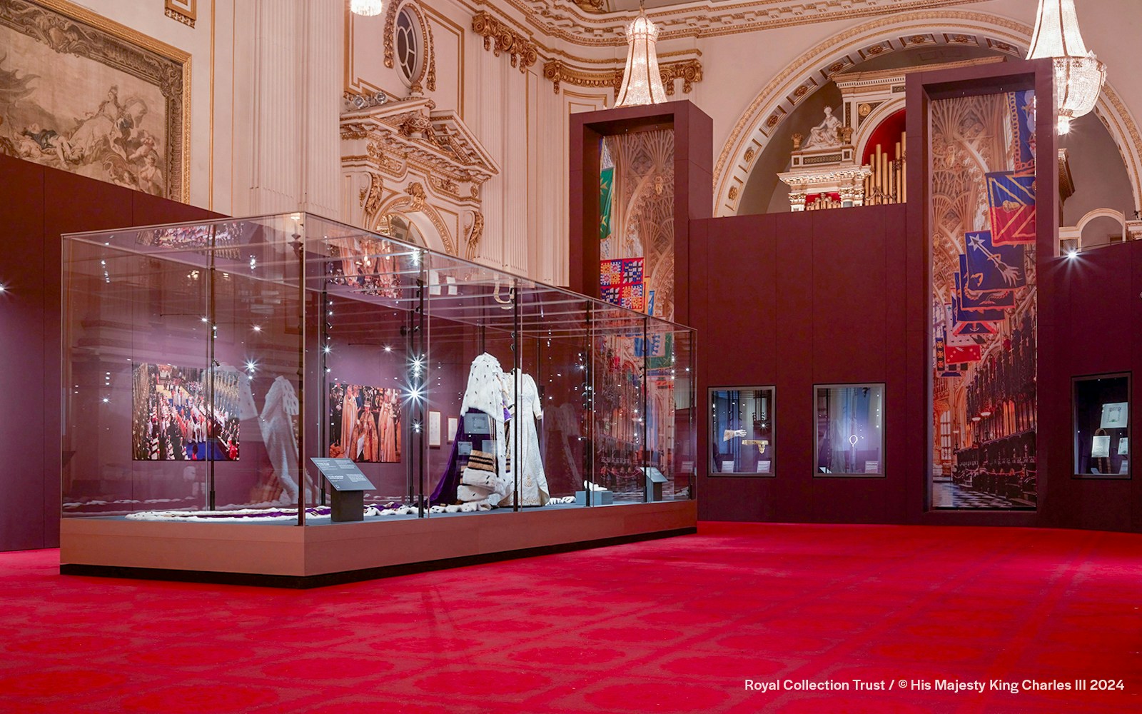 Coronation display in the Ballroom of Buckingham Palace
