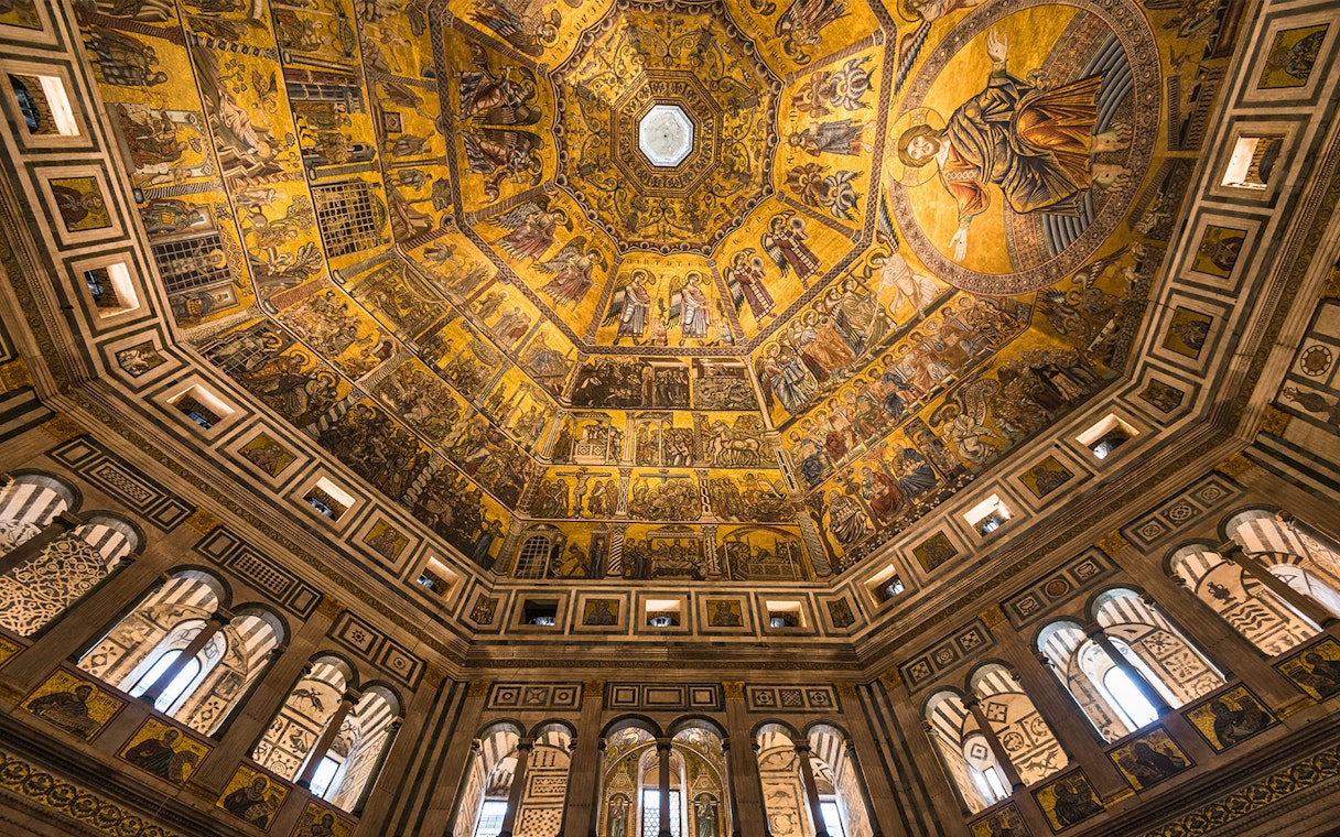 Brunelleschi Dome interior with detailed frescoes, Florence, Italy.