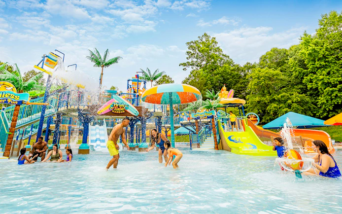 Families enjoying the water play area at Busch Gardens Williamsburg.