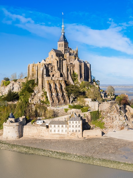 Mont Saint-Michel abbey on tidal island in Normandy, France.