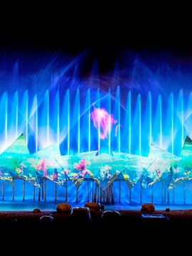 Colorful light and water show at Mount Faber Leisure Attractions, Singapore.