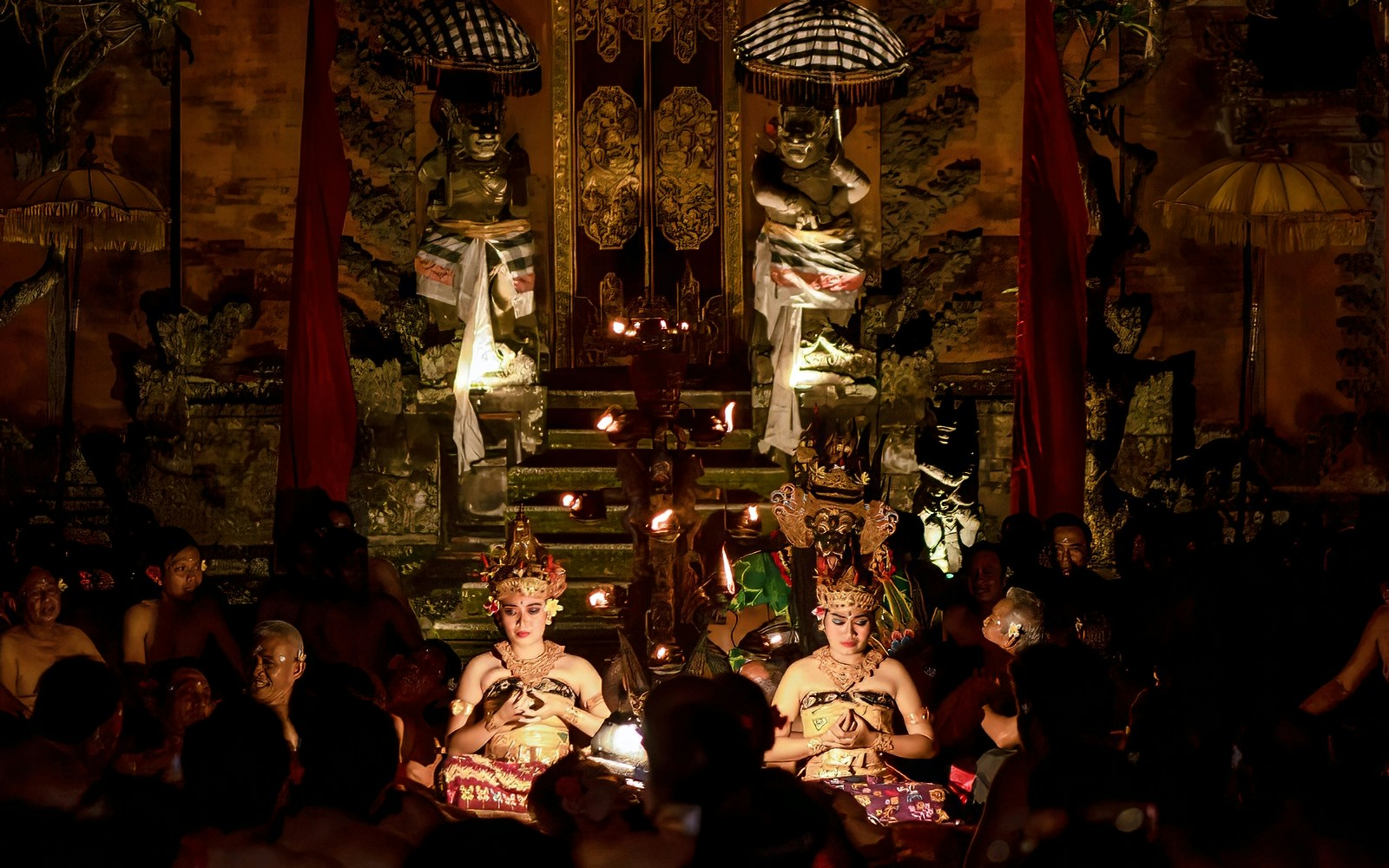 Kecak and Fire Dance performance at Ubud Peliatan Palace, Bali.