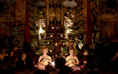 Kecak and Fire Dance performance at Ubud Peliatan Palace, Bali.