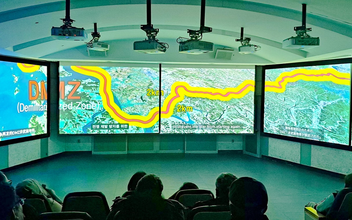 Interactive map display of DMZ during Seoul to DMZ tour, South Korea.