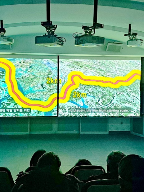 Interactive map display of DMZ during Seoul to DMZ tour, South Korea.