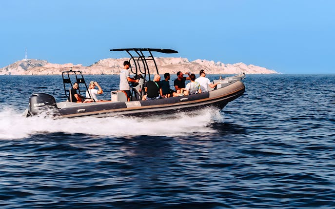 Sailboat on the Mediterranean Sea near Marseille, France, during a guided boat tour experience.
