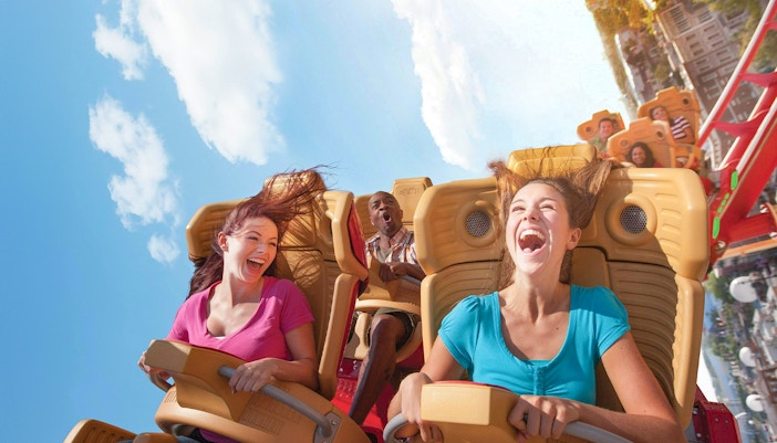 Guests enjoying a rollercoaster ride at Universal Studios Resort, Orlando, Florida.