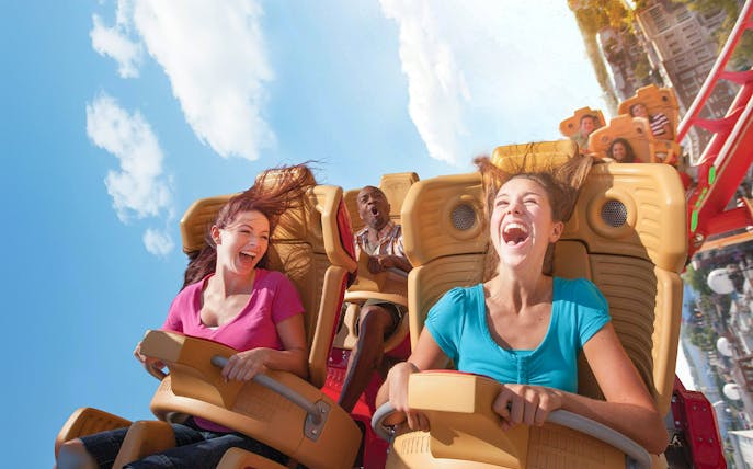 Guests enjoying a rollercoaster ride at Universal Studios Resort, Orlando, Florida.