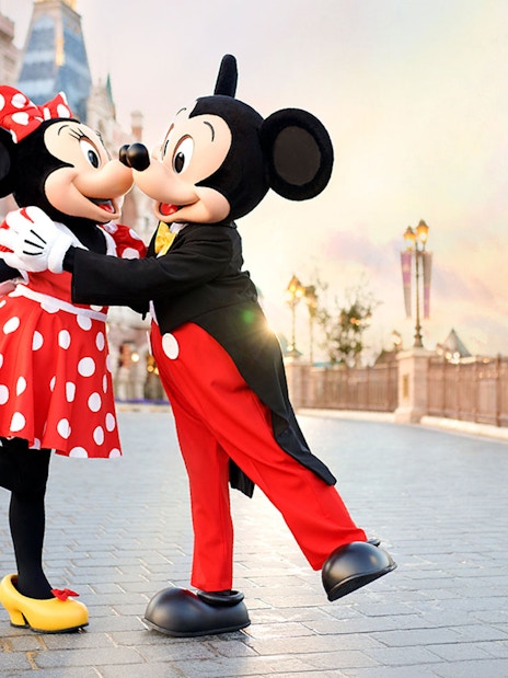 Mickey and Minnie Mouse dancing at Shanghai Disney Resort.