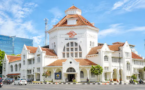 Historic post office building in Medan on cultural heritage walking tour.