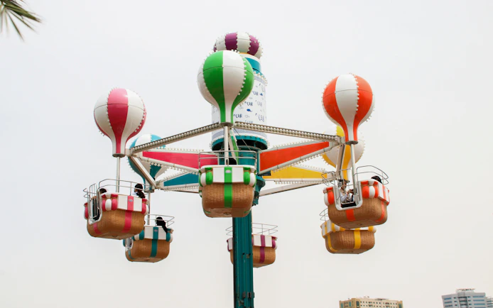 Colorful balloon ride at Al Montazah Parks, Island of Legends Amusement Park.