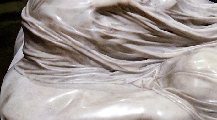 Veiled Christ marble sculpture detail in Naples, Italy.