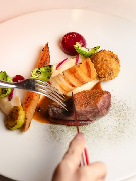 Fine dining dish served at Moulin Rouge Show in Paris.