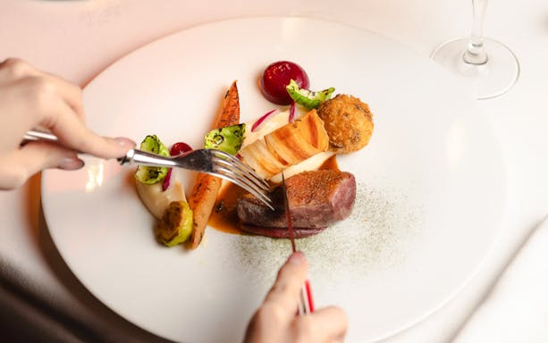 Fine dining dish served at Moulin Rouge Show in Paris.