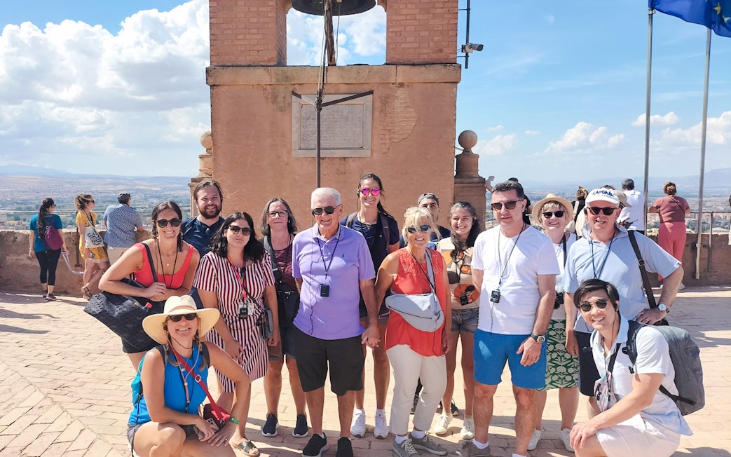 Visitors at the Vela Tower, Alhambra, Granada, Spain.