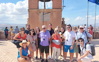 Visitors at the Vela Tower, Alhambra, Granada, Spain.