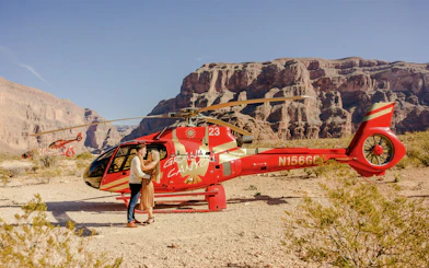 Helicopter on Grand Canyon floor during Las Vegas to Grand Canyon West tour.