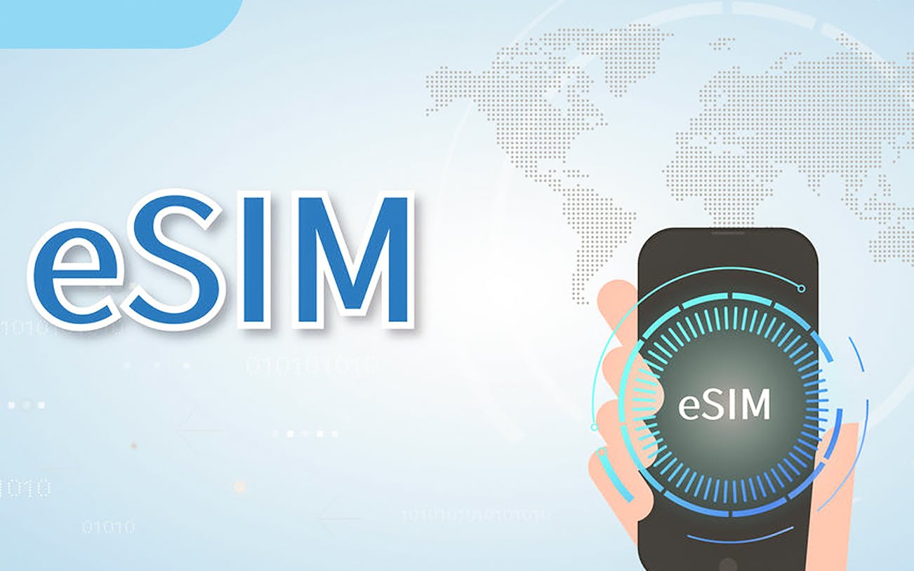 Japan 4G eSIM graphic with smartphone and world map background.